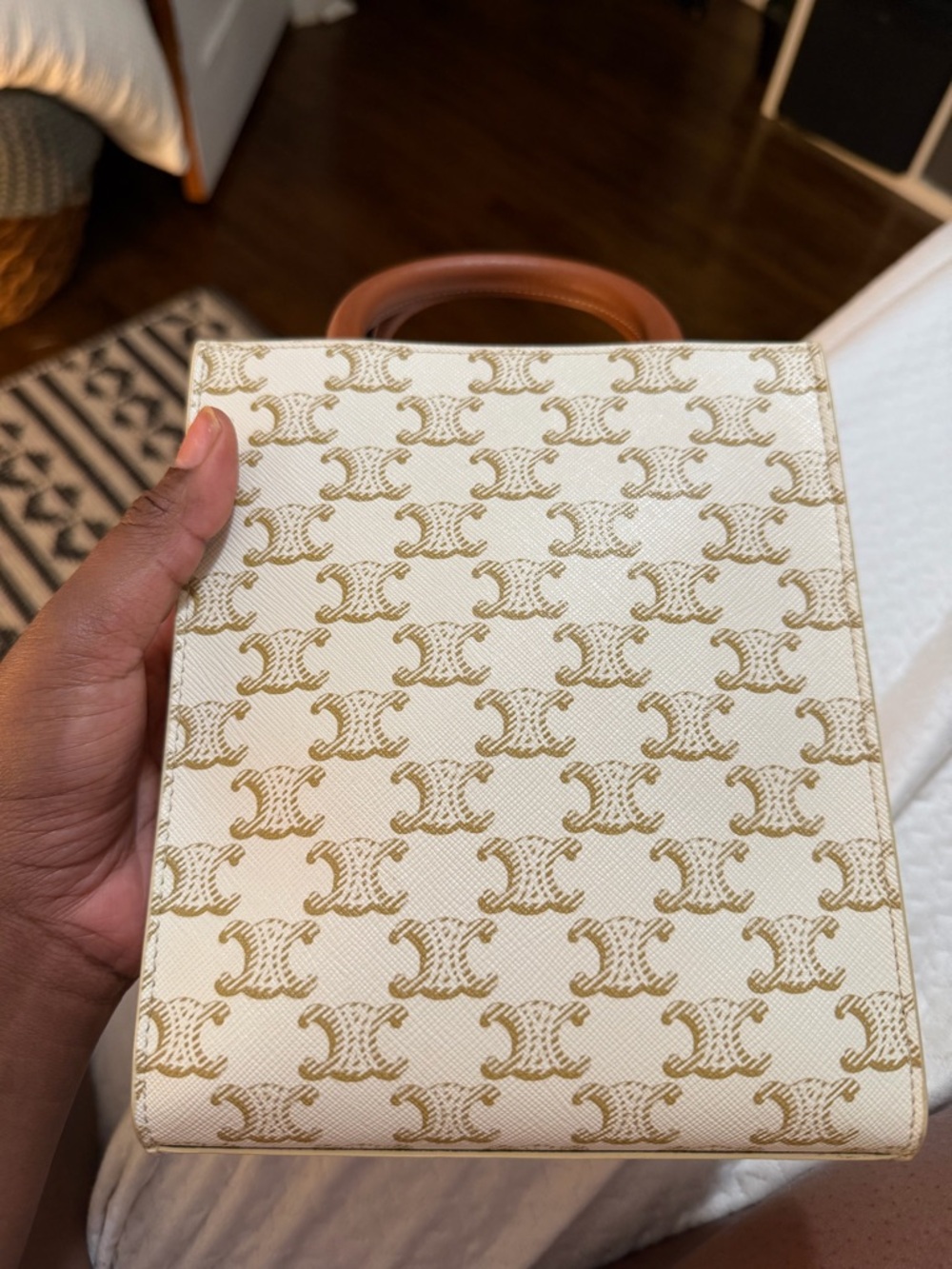 Celine Cream Canvas Mini Bag with Brown Leather Trim - Picture 5 of 5